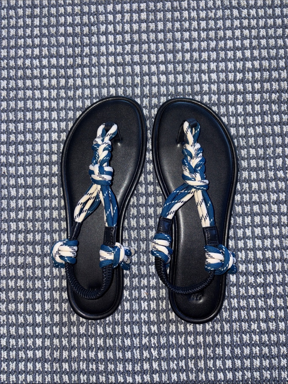 H&M Navy and White Braided Rope Toe-Post Sandals